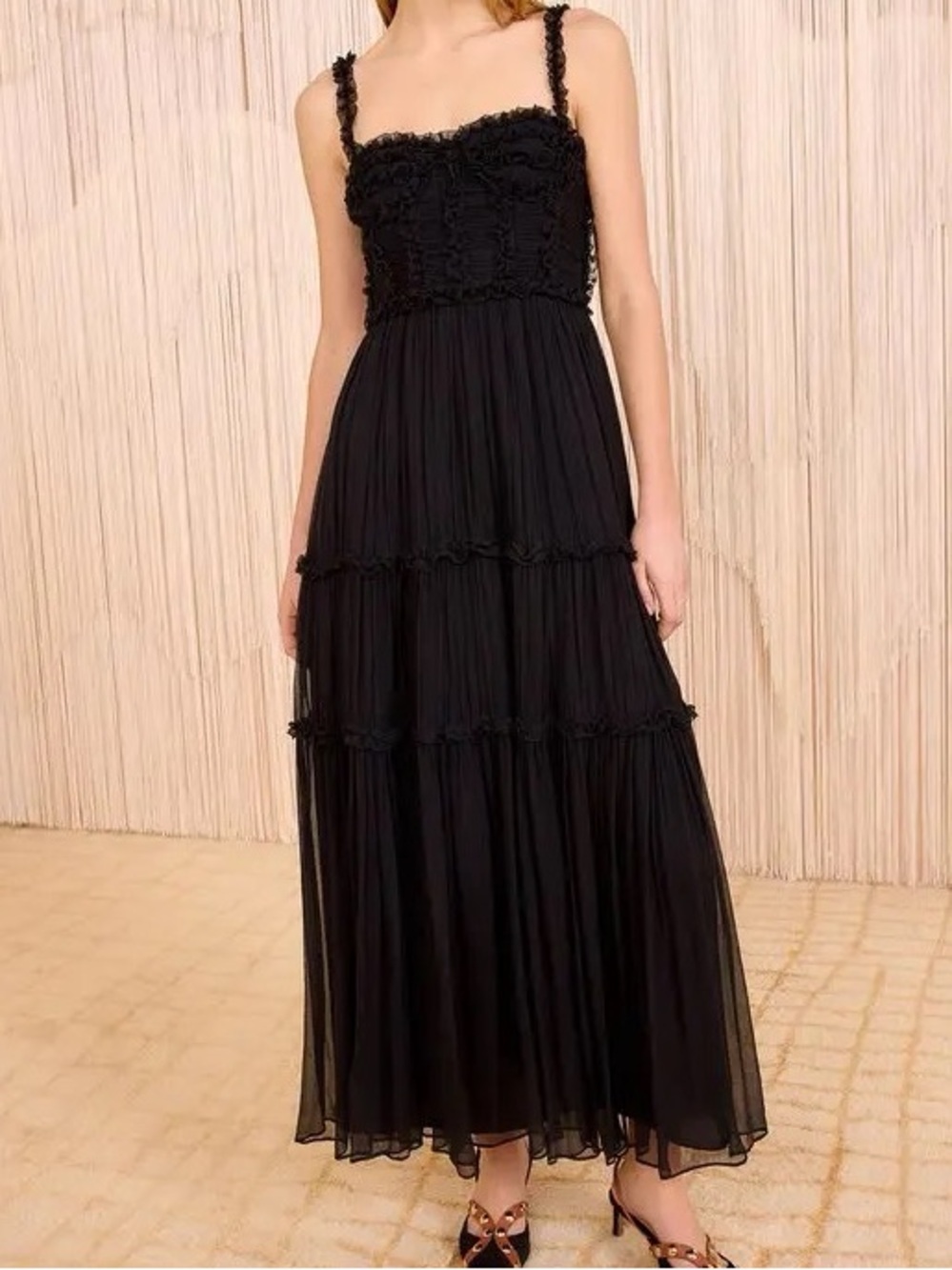 NWT ULLA JOHNSON Talitha ruffled silk chiffon Dress in Noir, Sz 6 - Picture 1 of 8